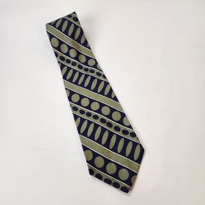 Vintage Carter Holmes Mens Neck Tie Green Blue Geometric Print Polyester
